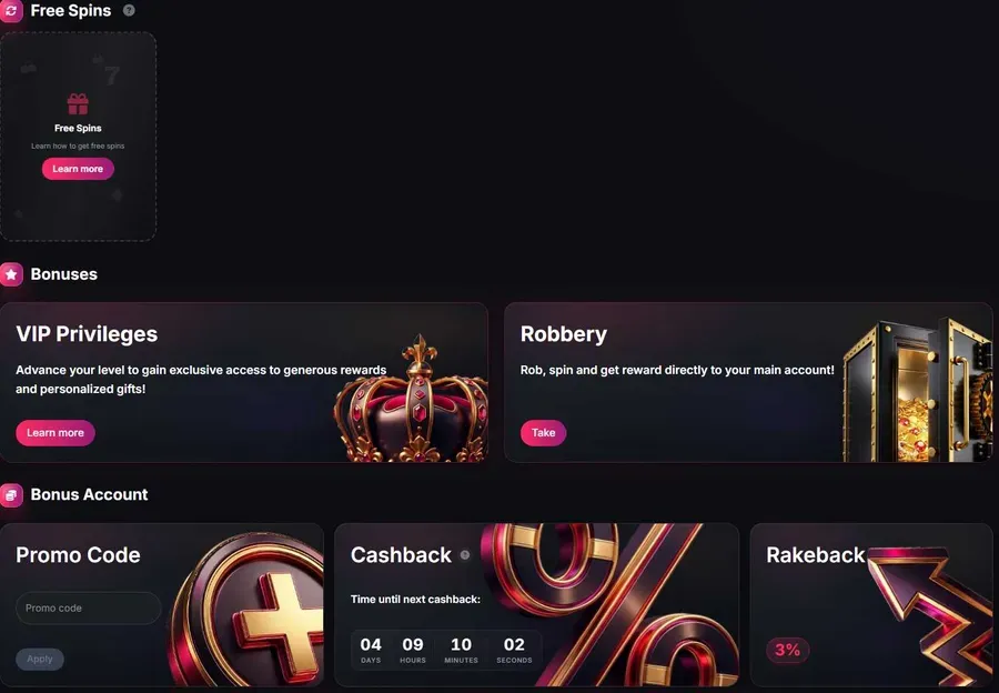 Sneket Casino 2026 bonus screen showing the +375% welcome offer, cashback and rakeback
